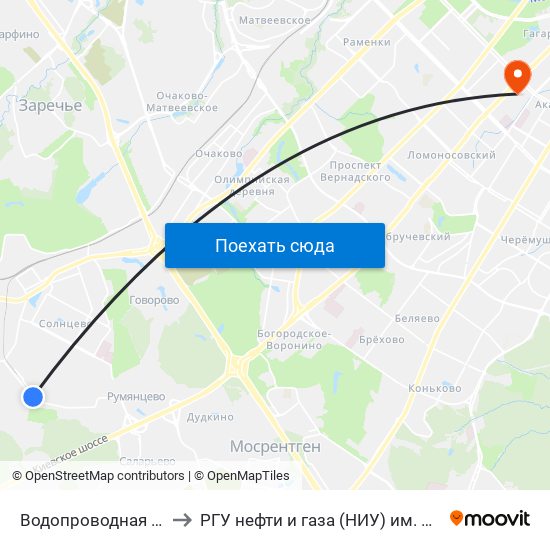 Водопроводная станция to РГУ нефти и газа (НИУ) им. И. М. Губкина map