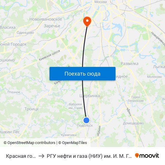 Красная горка to РГУ нефти и газа (НИУ) им. И. М. Губкина map