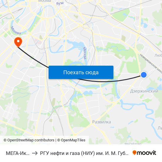 МЕГА-Икеа to РГУ нефти и газа (НИУ) им. И. М. Губкина map