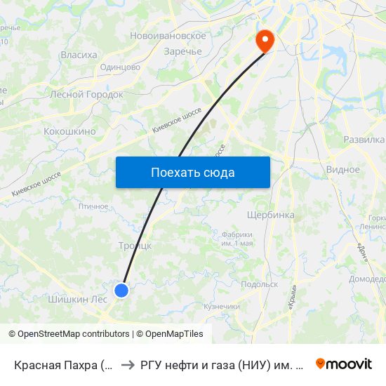 Красная Пахра (45-й км) to РГУ нефти и газа (НИУ) им. И. М. Губкина map