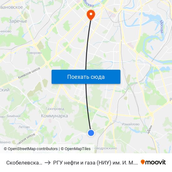 Скобелевская ул. to РГУ нефти и газа (НИУ) им. И. М. Губкина map