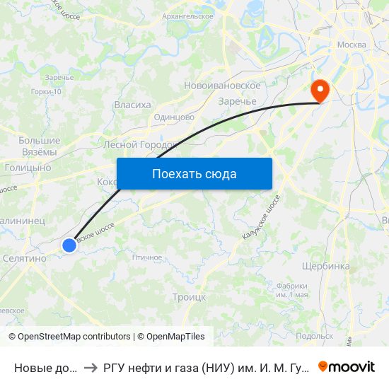 Новые дома to РГУ нефти и газа (НИУ) им. И. М. Губкина map