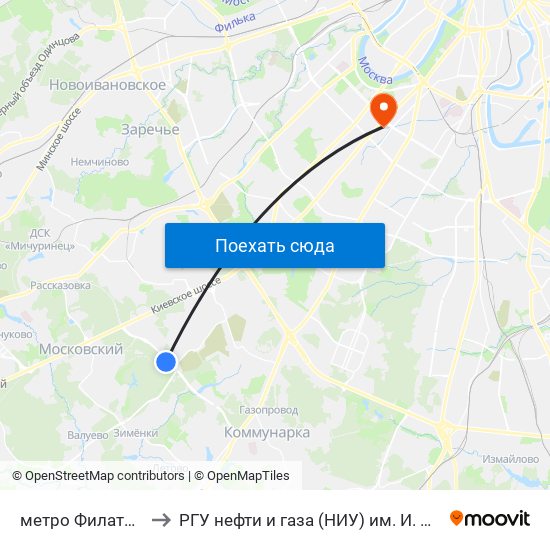 метро Филатов Луг to РГУ нефти и газа (НИУ) им. И. М. Губкина map