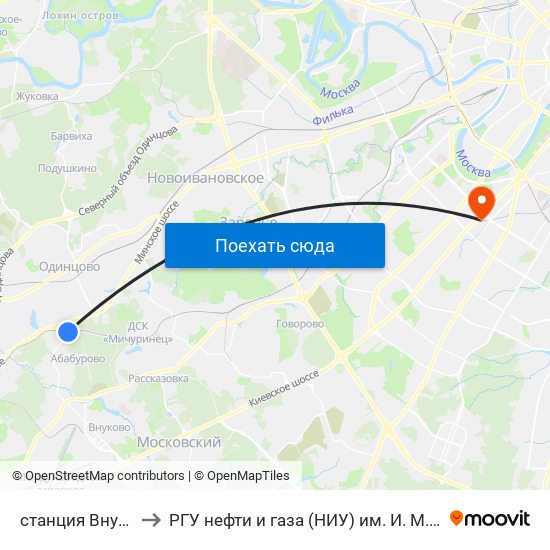 cтанция Внуково to РГУ нефти и газа (НИУ) им. И. М. Губкина map