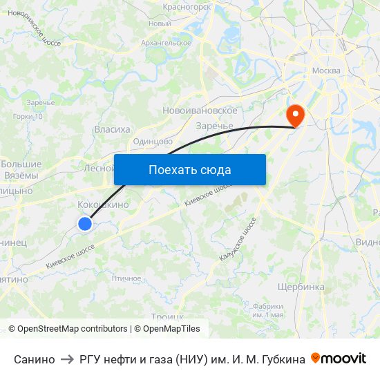 Санино to РГУ нефти и газа (НИУ) им. И. М. Губкина map