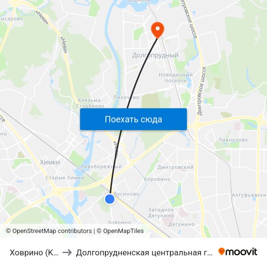 Ховрино (Khovrino) to Долгопрудненская центральная городская больница map