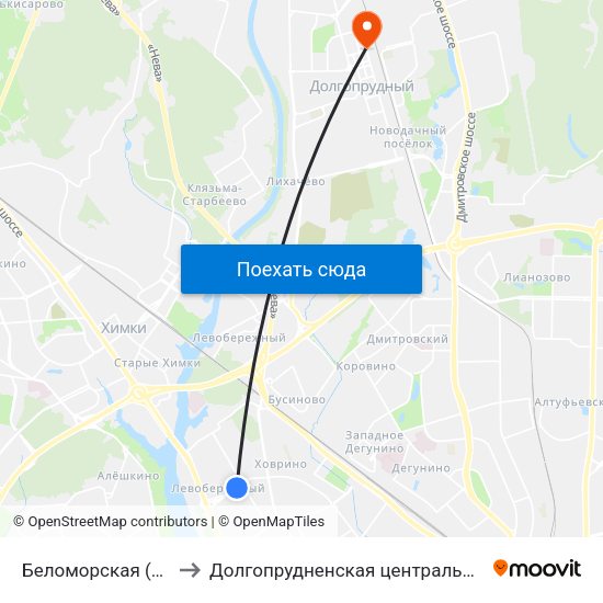 Беломорская (Belomorskaya) to Долгопрудненская центральная городская больница map
