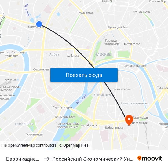 Баррикадная (Barrikadnaya) to Российский Экономический Университет имени Г. В. Плеханова map