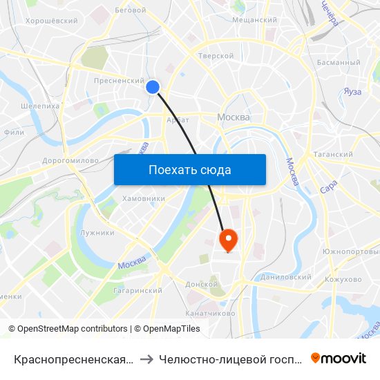 Краснопресненская (Krasnopresnenskaya) to Челюстно-лицевой госпиталь для ветеранов войн map