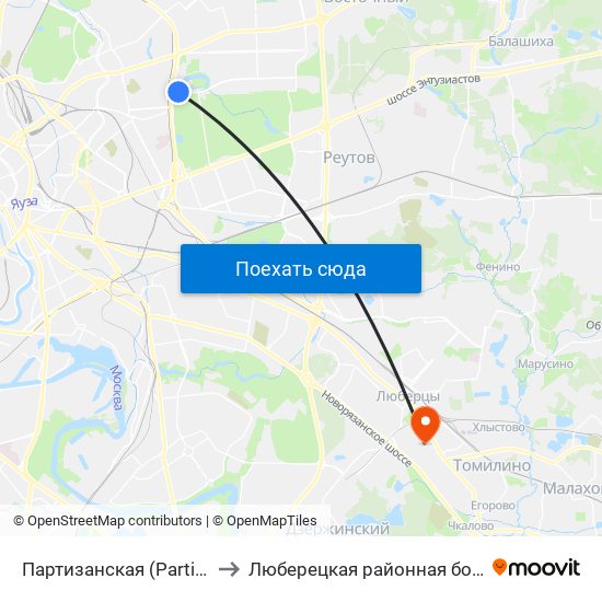 Партизанская (Partizanskaya) to Люберецкая районная больница №2 map