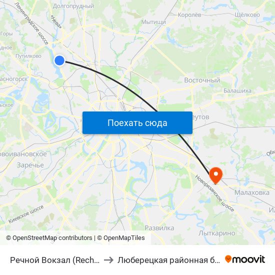 Речной Вокзал (Rechnoy Vokzal) to Люберецкая районная больница №2 map