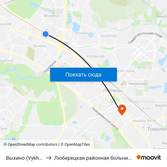 Выхино (Vykhino) to Люберецкая районная больница №2 map