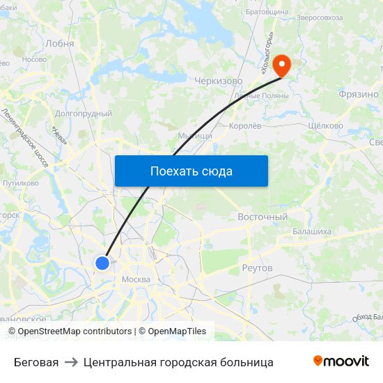 Беговая to Центральная городская больница map