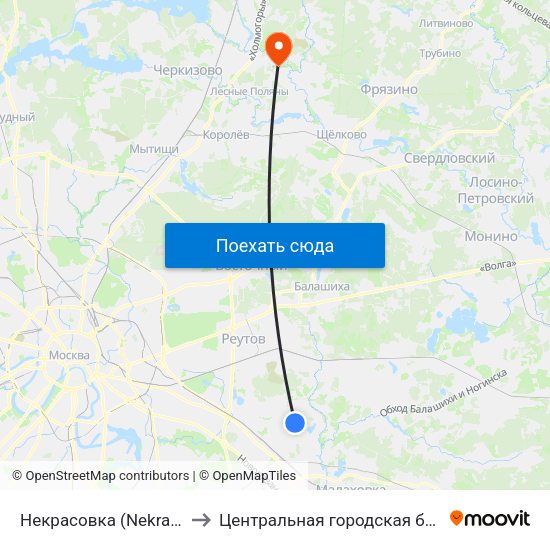 Некрасовка (Nekrasovka) to Центральная городская больница map