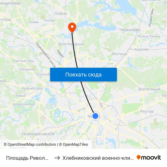 Площадь Революции (Ploschad Revolyutsii) to Хлебниковский военно-клинический госпиталь №574 МВО МО РФ map