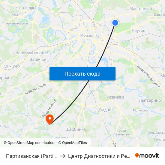 Партизанская (Partizanskaya) to Центр Диагностики и Реабилитации map