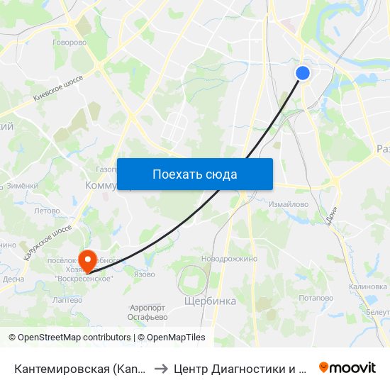 Кантемировская (Kantemirovskaya) to Центр Диагностики и Реабилитации map