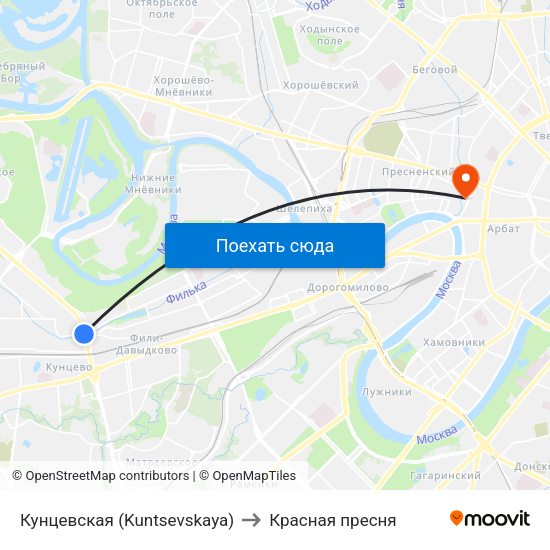 Кунцевская (Kuntsevskaya) to Красная пресня map