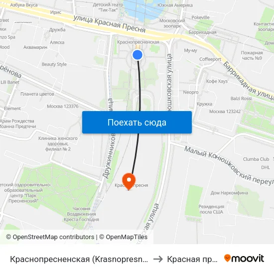 Краснопресненская (Krasnopresnenskaya) to Красная пресня map