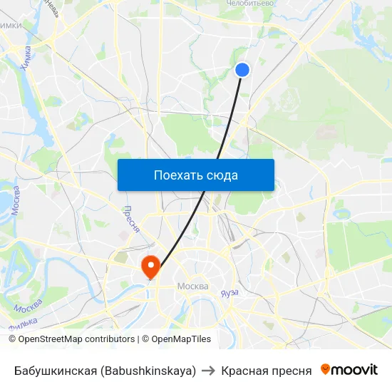 Бабушкинская (Babushkinskaya) to Красная пресня map