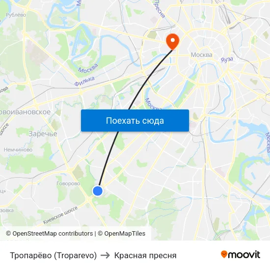 Тропарёво (Troparevo) to Красная пресня map