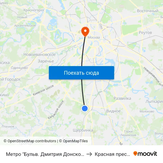 Метро "Бульв. Дмитрия Донского" to Красная пресня map