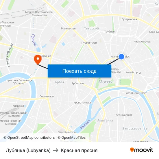 Лубянка (Lubyanka) to Красная пресня map
