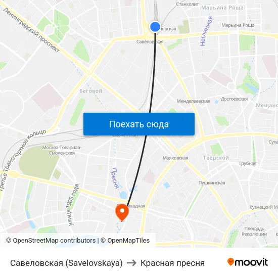 Савеловская (Savelovskaya) to Красная пресня map