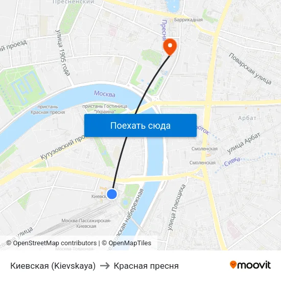 Киевская (Kievskaya) to Красная пресня map