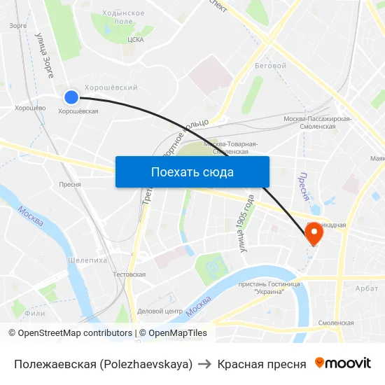 Полежаевская (Polezhaevskaya) to Красная пресня map
