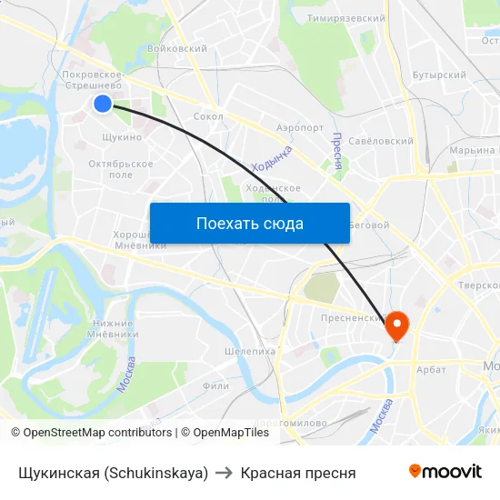 Щукинская (Schukinskaya) to Красная пресня map