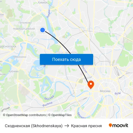 Сходненская (Skhodnenskaya) to Красная пресня map