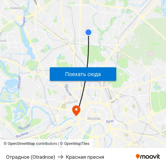 Отрадное (Otradnoe) to Красная пресня map