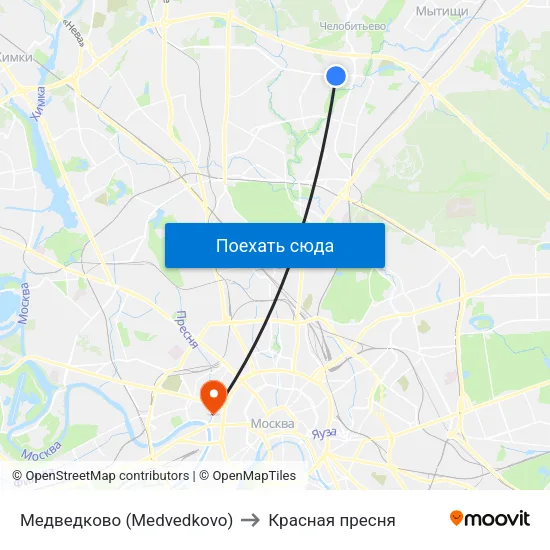 Медведково (Medvedkovo) to Красная пресня map