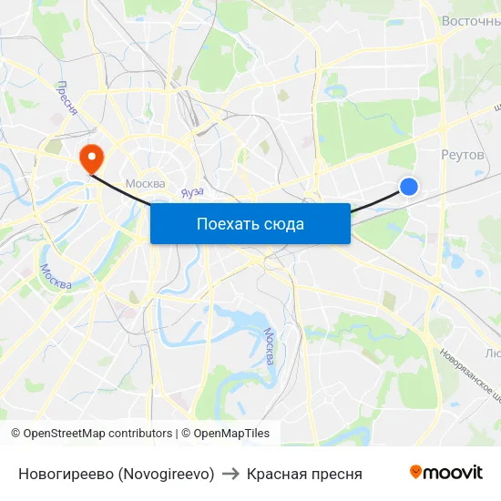 Новогиреево (Novogireevo) to Красная пресня map