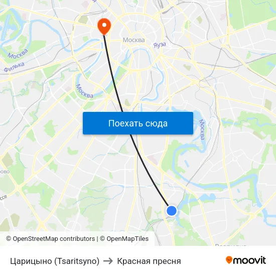 Царицыно (Tsaritsyno) to Красная пресня map