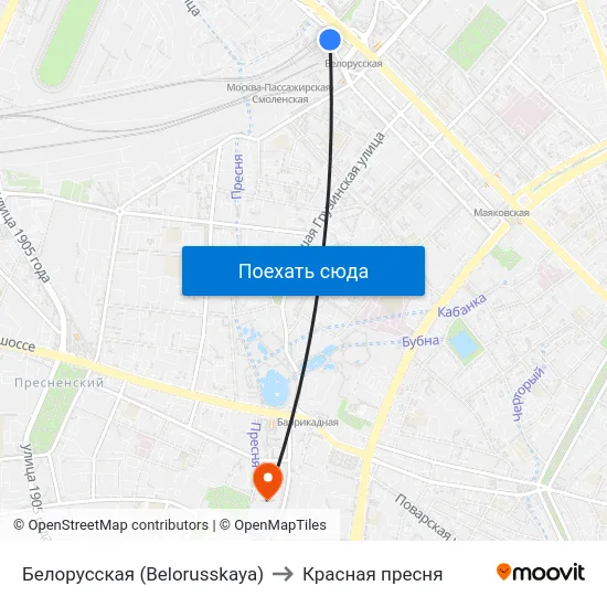 Белорусская (Belorusskaya) to Красная пресня map