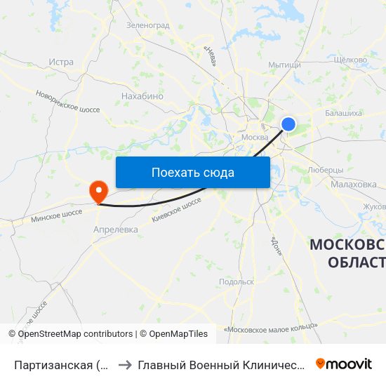 Партизанская (Partizanskaya) to Главный Военный Клинический Госпиталь ФСБ РФ map