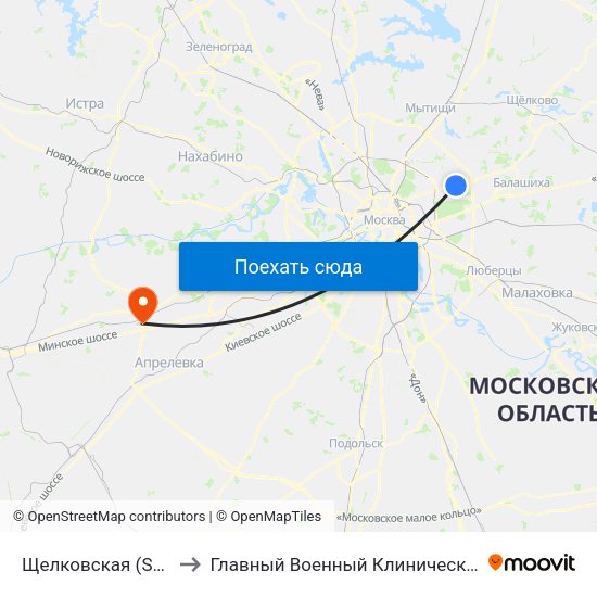 Щелковская (Schelkovskaya) to Главный Военный Клинический Госпиталь ФСБ РФ map