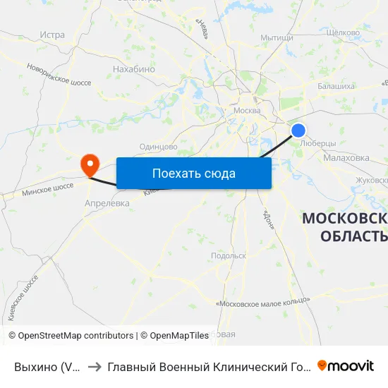 Выхино (Vykhino) to Главный Военный Клинический Госпиталь ФСБ РФ map