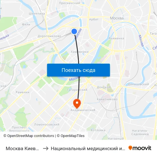 Москва Киевская (Kievsky Station) to Национальный медицинский исследовательский центр эндокринологии map