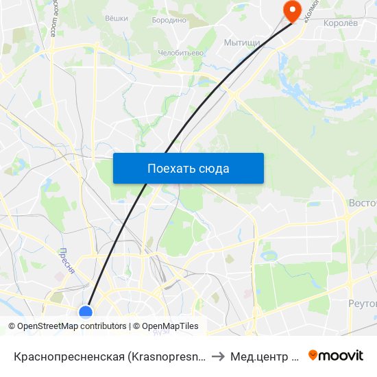 Краснопресненская (Krasnopresnenskaya) to Мед.центр Вита map