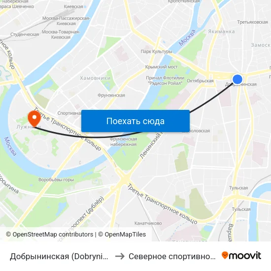 Добрынинская (Dobryninskaya) to Северное спортивное ядро map