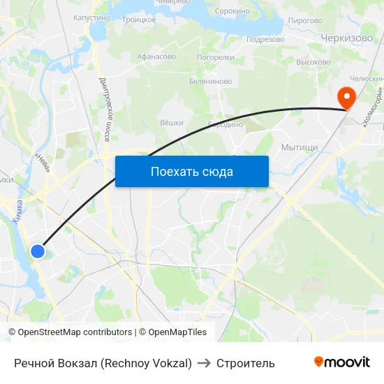 Речной Вокзал (Rechnoy Vokzal) to Строитель map