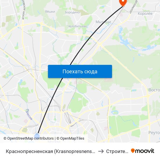 Краснопресненская (Krasnopresnenskaya) to Строитель map
