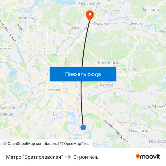 Метро "Братиславская" to Строитель map