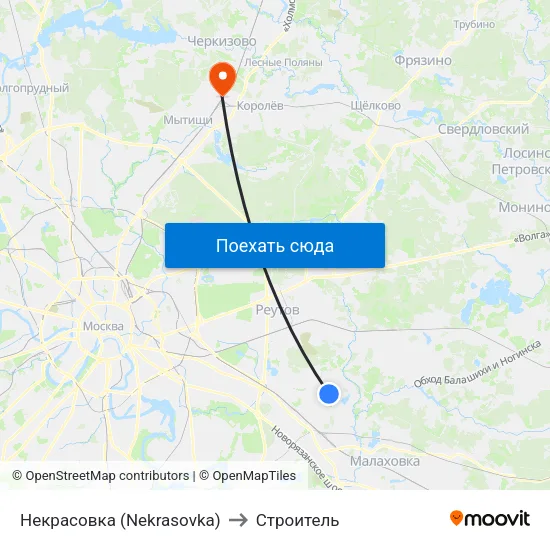 Некрасовка (Nekrasovka) to Строитель map