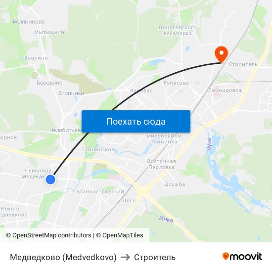 Медведково (Medvedkovo) to Строитель map