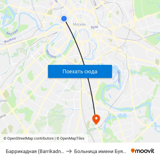 Баррикадная (Barrikadnaya) to Больница имени Буянова map