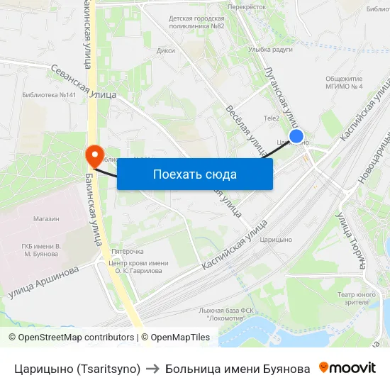 Царицыно (Tsaritsyno) to Больница имени Буянова map